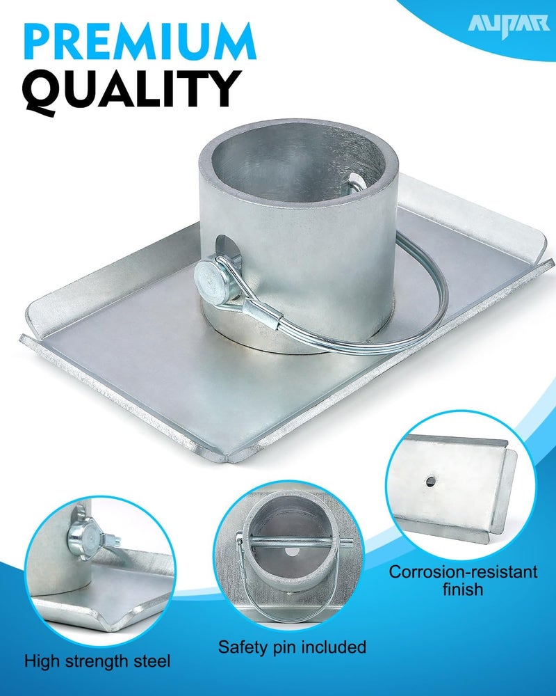 Aupar Trailer Jack Foot Plate with Pin Base, 5000lbs Capacity RV Jack Foot Pad Compatible with Boat Trailer Jack Tongue Parts, Boat Hitch Camper, RV, A-Frame Boat - Silver - Image 3